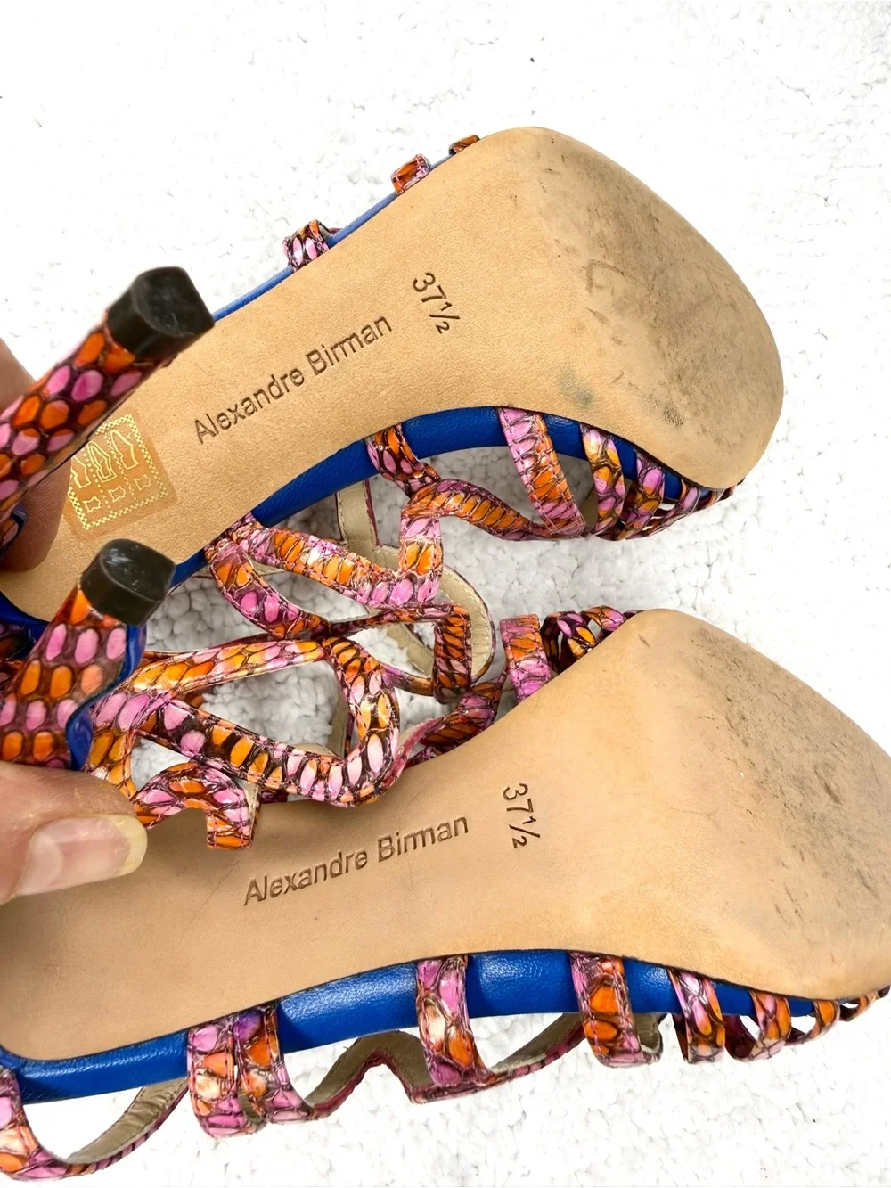 Alexandre Birman Multicolor Snake Print Strappy Stiletto Sandals 37.5